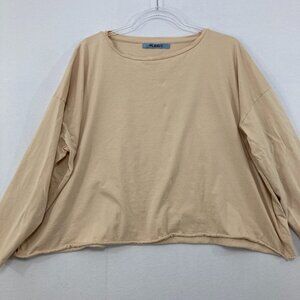Planet by Lauren G One Size Beige Neutral Pima Cotton Raw Hem Top Lagenlook